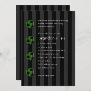 Bar Mitzvah Emerald Green and Black Soccer Ball Invitation
