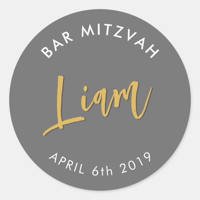 BAR MITZVAH favor modern grey gold Classic Round Sticker (Front)