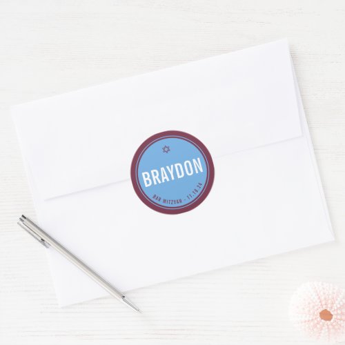 BAR MITZVAH favor modern maroon blue Classic Round Sticker