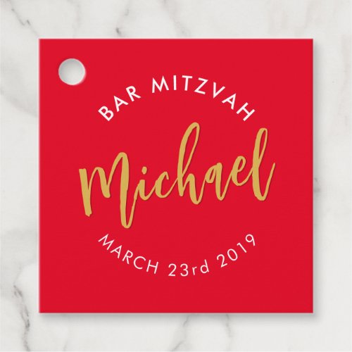 BAR MITZVAH favor modern red gold calligraphy Favor Tags