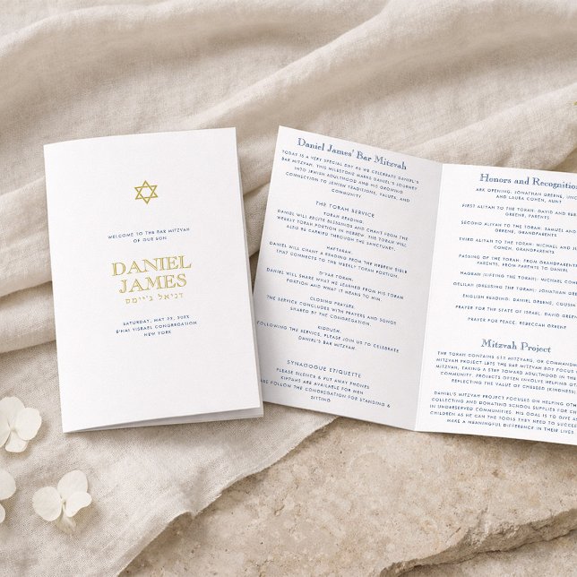 Bar Mitzvah Folded Paper Program, Navy and Gold  (Creator Uploaded)