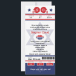 Bar Mitzvah Football Ticket Invitation<br><div class="desc">Red and Blue Football Ticket with the Star of David for your Bar Mitzvah Invitation. Two football helmets for your initials and center Star of David in a faded blue color. If you need a different color combination or any other design changes please email paula@labellarue.com BEFORE CUSTOMIZING OR PLACING AN...</div>