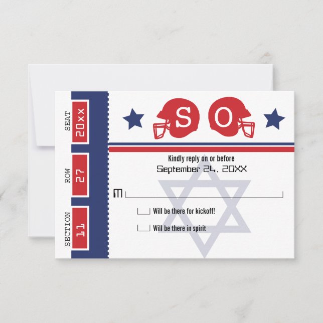 Bar Mitzvah Football Ticket RSVP Card (Front)