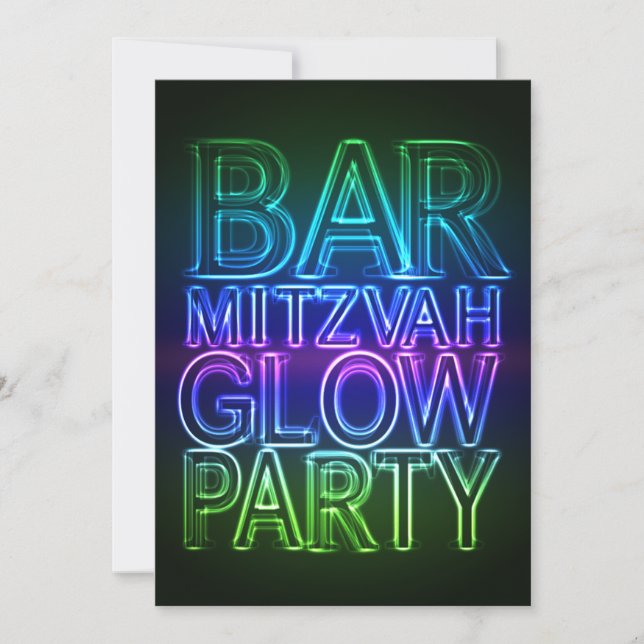 Bar Mitzvah GLOW PARTY Birthday Invitation (Front)