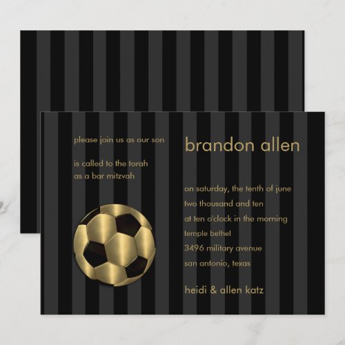 Bar Mitzvah Any Color Stripe Gold Soccer Ball Custom Invite