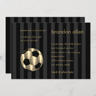 Bar Mitzvah Gold and Black Soccer Ball Invitation