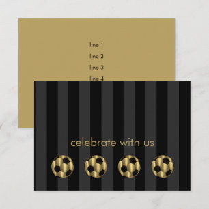 Bar Mitzvah Gold and Black Soccer Ball Invitation
