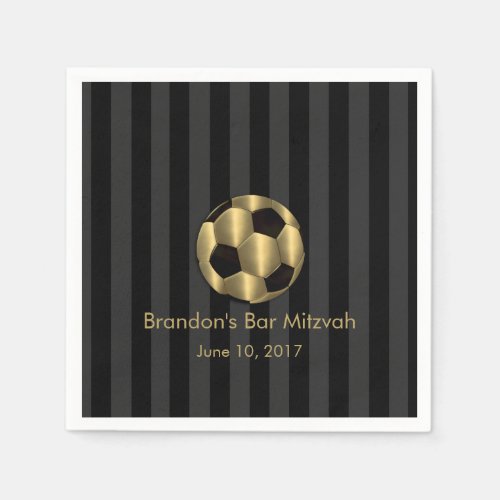Bar Mitzvah Gold and Black Soccer Ball Paper Napkins