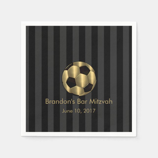 Bar Mitzvah Gold and Black Soccer Ball Paper Napkins (Front)