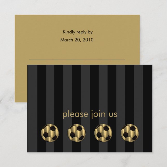 Bar Mitzvah Gold and Black Soccer Ball RSVP Card (Front/Back)