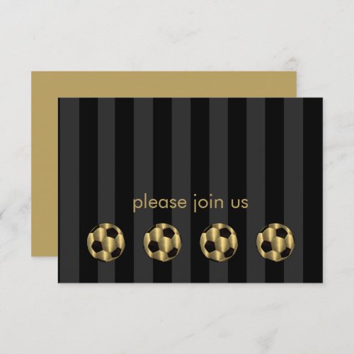 Bar Mitzvah Gold and Black Soccer Ball RSVP Card