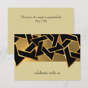 Bar Mitzvah Gold and Black Star David RSVP Card