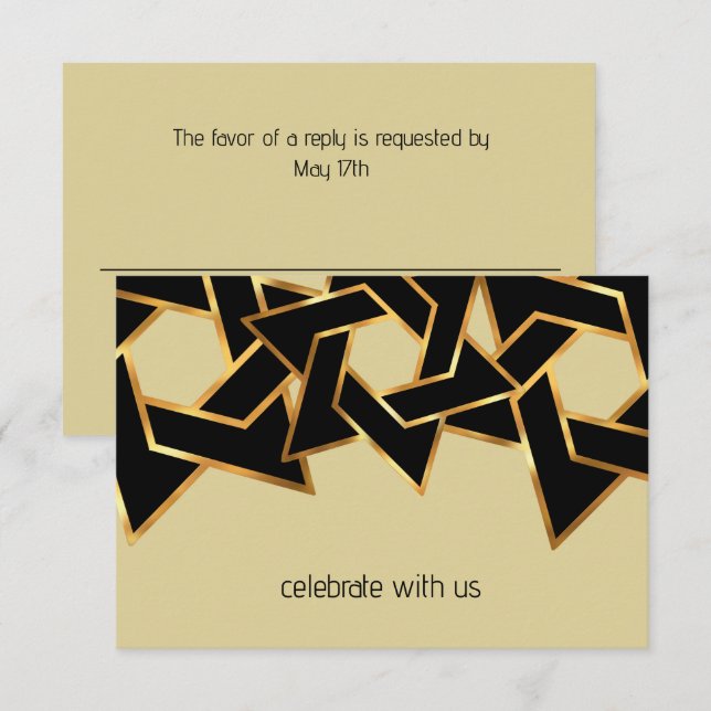 Bar Mitzvah Gold and Black Star of David RSVP Card (Front/Back)