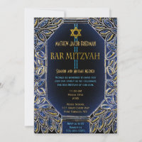 Bar Mitzvah Gold and Blue Invitation
