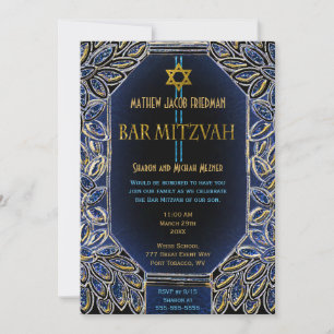 Bar Mitzvah Gold and Blue Invitation