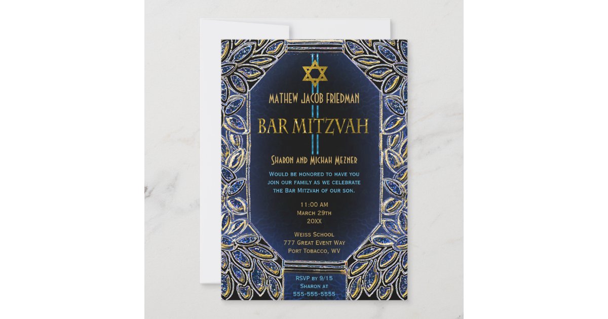 Bar Mitzvah Gold and Blue Invitation | Zazzle