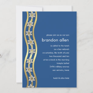 Bar Mitzvah Gold and Silver Wavy Border Any Color Invitation