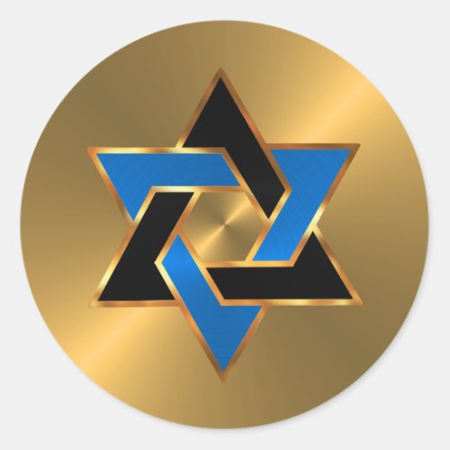 Bar Mitzvah Gold Blue Black Star of David Classic Round Sticker