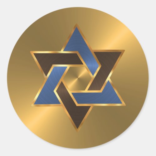 Bar Mitzvah Gold Blue Brown Star of David Classic Round Sticker