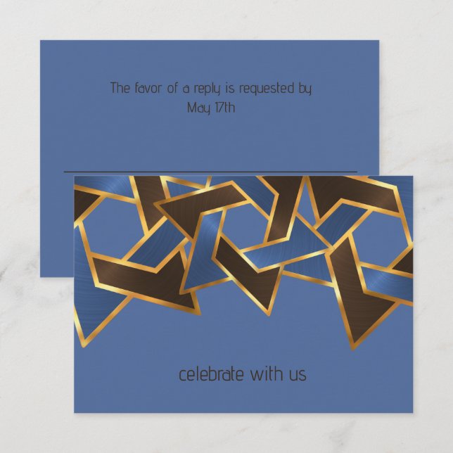Bar Mitzvah Gold Blue Brown Star of David RSVP Invitation (Front/Back)