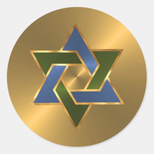 Bar Mitzvah Gold Blue Green Star of David Classic Round Sticker