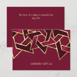 Bar Mitzvah Gold Burgundy Red Star of David Invitation