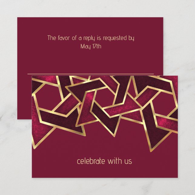 Bar Mitzvah Gold Burgundy Red Star of David Invitation (Front/Back)