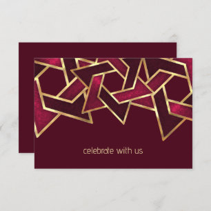 Bar Mitzvah Gold Burgundy Red Star of David Invitation