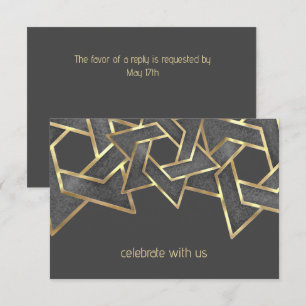 Bar Mitzvah Gold Dark Gray Star of David Invitation