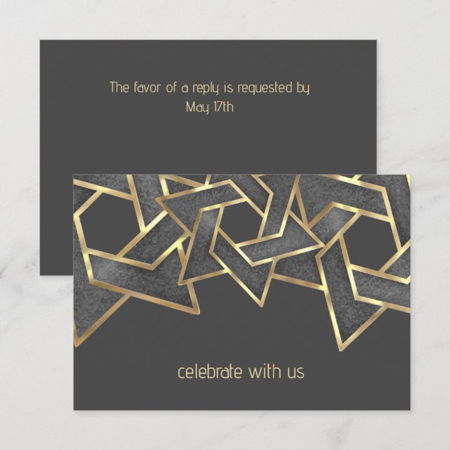 Bar Mitzvah Gold Dark Gray Star of David Invitation (Front/Back)