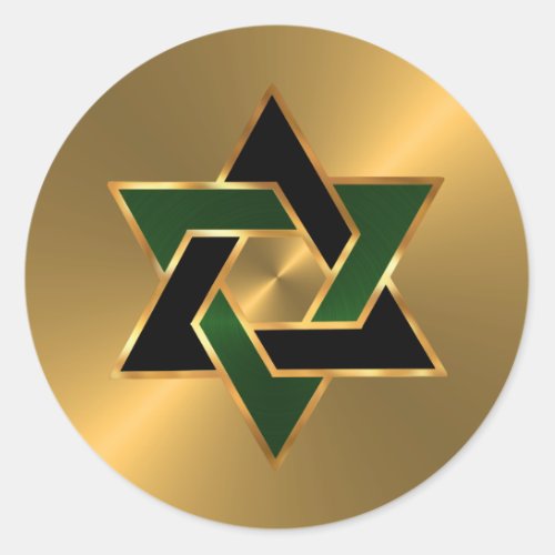 Bar Mitzvah Gold Green Black Star of David Classic Round Sticker