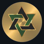 Bar Mitzvah Gold Green Black Star of David Classic Round Sticker<br><div class="desc">Designed by Carrie Fink.  Printed and shipped by Zazzle or their partners.</div>