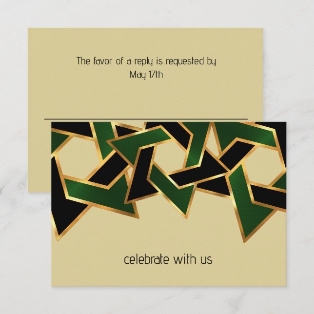 Bar Mitzvah Gold Green Black Star of David RSVP Invitation (Front/Back)
