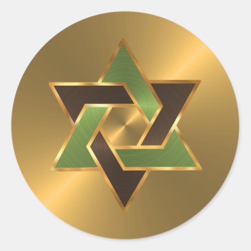 Bar Mitzvah Gold Green Brown Star of David Classic Round Sticker