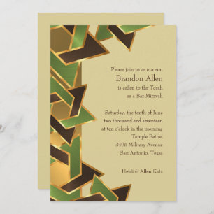 Bar Mitzvah Gold Green Brown Star of David Invitation