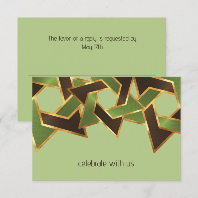 Bar Mitzvah Gold Green Brown Star of David RSVP Card (Front/Back)