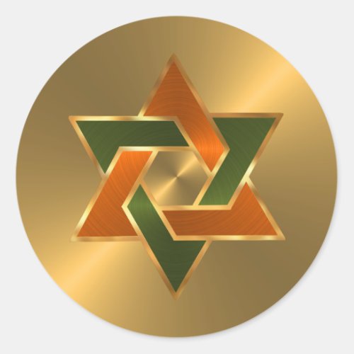 Bar Mitzvah Gold Green Orange Star of David Classic Round Sticker