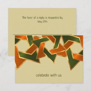 Bar Mitzvah Gold Green Orange Star of David Invitation