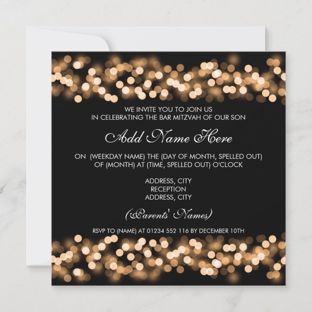 Bar Mitzvah Gold Hollywood Glam Invitation (Front)