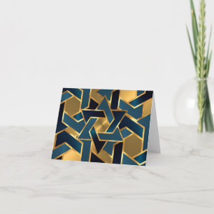 Bar Mitzvah Gold Navy Blue Star of David Letterpress Thank You Card