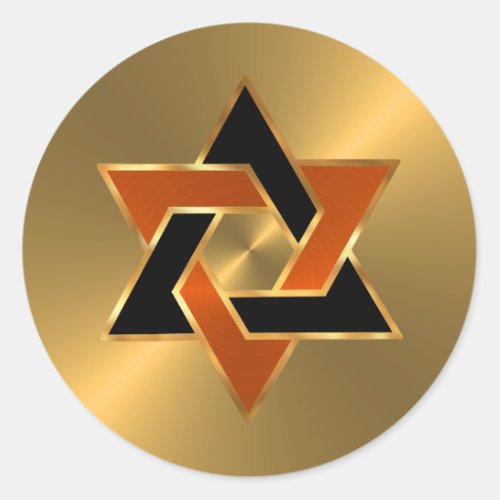 Bar Mitzvah Gold Orange Black Star of David Classic Round Sticker