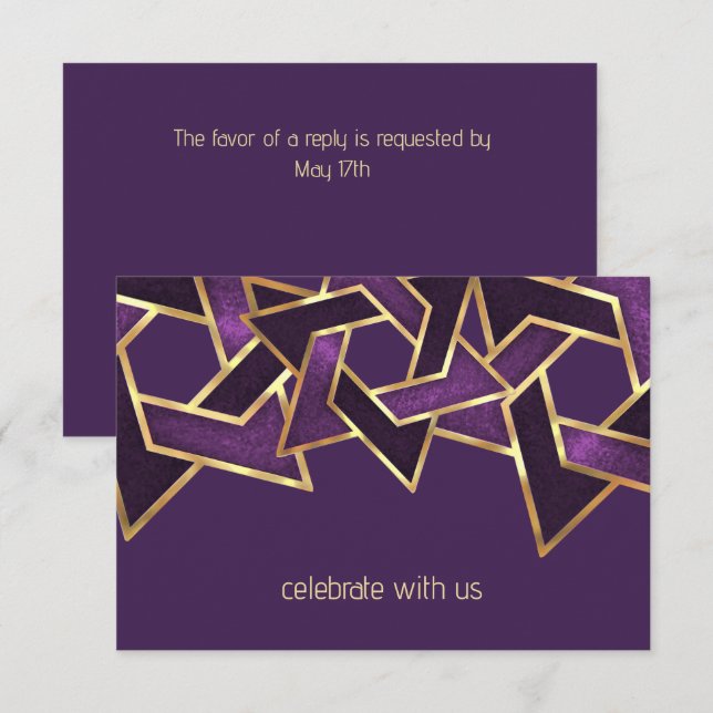 Bar Mitzvah Gold Plum Purple Star of David Invitation (Front/Back)