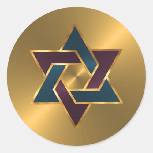 Bar Mitzvah Gold Purple Blue Star of David Classic Round Sticker