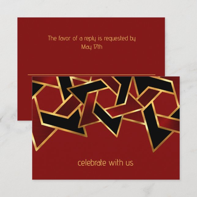 Bar Mitzvah Gold Red Black Star of David RSVP Card (Front/Back)