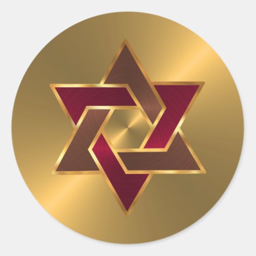 Bar Mitzvah Gold Red Brown Star of David Classic Round Sticker