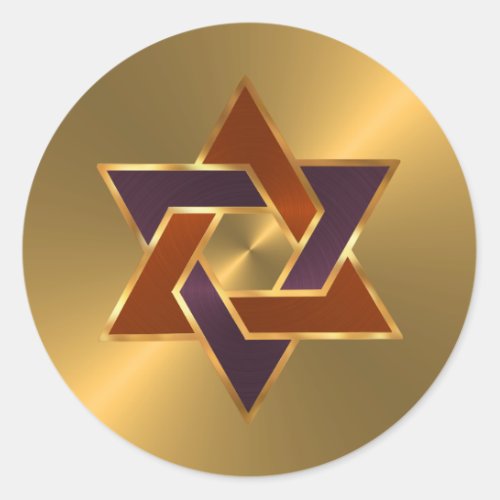 Bar Mitzvah Gold Rust Purple Star of David Classic Round Sticker
