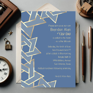 Bar Mitzvah Gold Star of David on Any Color Invitation