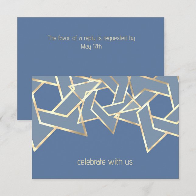 Bar Mitzvah Gold Star of David RSVP Invitation (Front/Back)