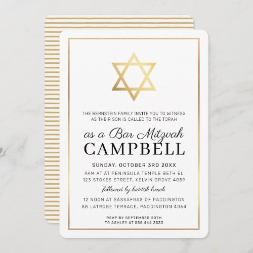 BAR MITZVAH gold star tradtional modern black Invitation