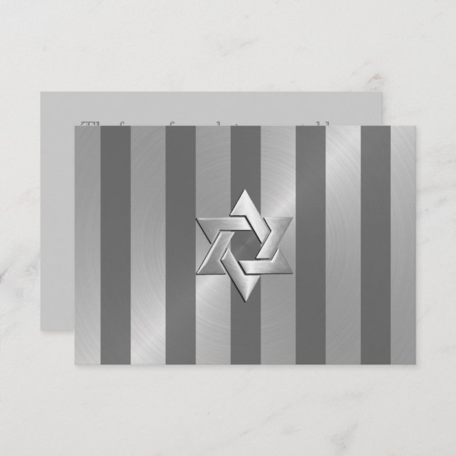 Bar Mitzvah Gray and Silver Stripe Star of David RSVP Card (Front/Back)